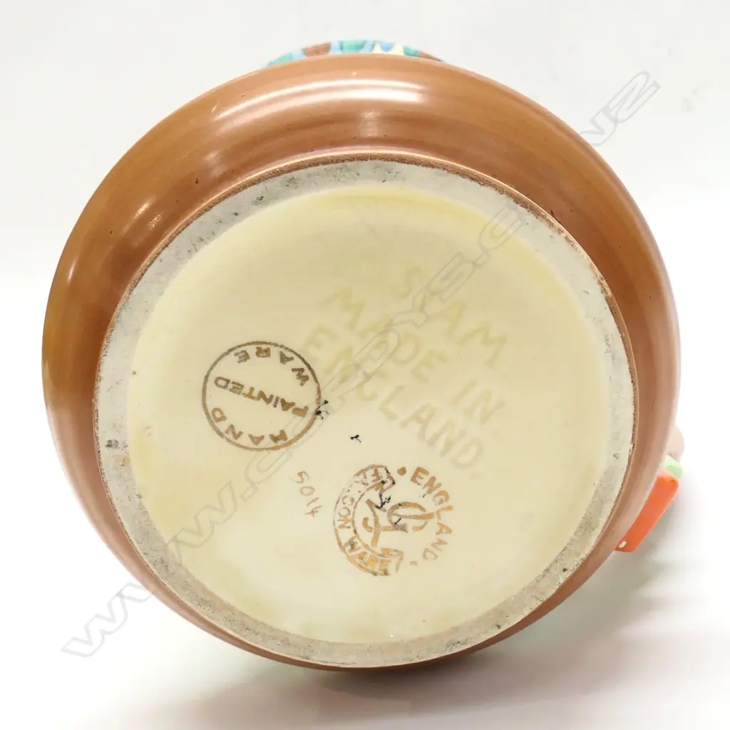A Falcon ware 'Siam' pattern jug, hand coloured and printed signature: J Reynolds Image 1++